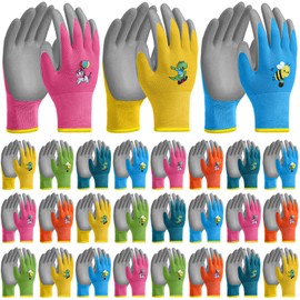 Cotwinter 24 Pairs Kids Gardening Gloves Kids Children Yard Grippy Rubber Coated Garden Work Gloves for Girls Boys Outdoor (Small, Age 3-5)