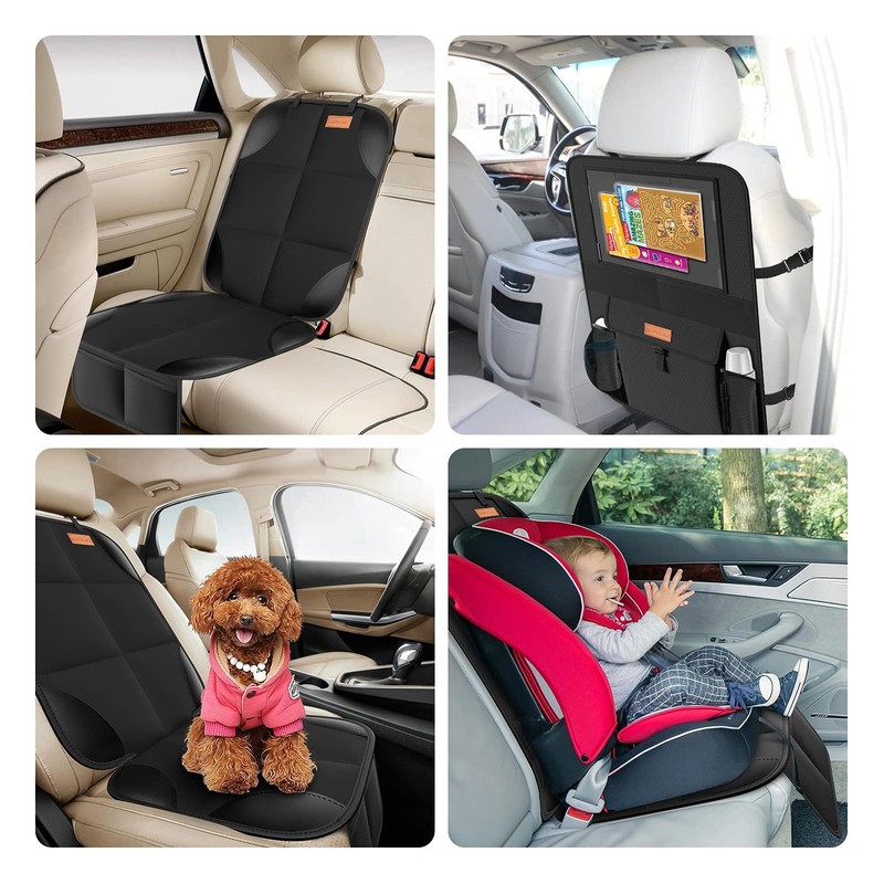 Non-Slip Backing Backseat Car Organizer Kick Mat with Storage Pockets,