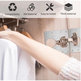 8 pcs Hinge Repair Plate Kit for Cabinet Door Hinge Repair Fixing Plate Stainless Steel Board Cabinet Hinge Reinforcement Repair Plate kit(8pcs+64 Screws+1pcs Screwdriver)