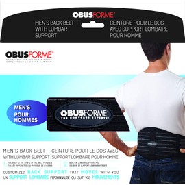 ObusForme Back Support Belt with Built-in Lumbar Support | Lower Back Brace | Elastic Abdominal Support | Breathable, Lightweight Compression Band | Large | 31" - 38"