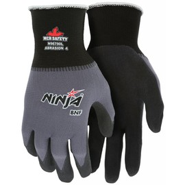 MCR Safety Ninja BNF N96790L Work Glove, 15 Gauge Nylon/Spandex Shell, Breathable Nitrile Foam (BNF) Coated Palm & Fingertips, Large, Black / Gray, Grey