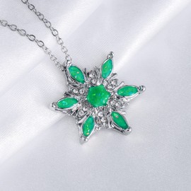 COLORFUL BLING Created Opal Snowflake Pendant Necklace for Women with Cubic Zirconia Snow Flower Christmas Jewelry Winter Gift-green