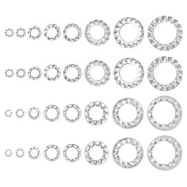 sourcing map 400Pcs External and Internal Tooth Washers Assortment Kit, 304 Stainless Steel Tooth Locking Ring Washers Quick Speed Star Nut Locking Fastener, Silver