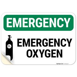 Emergency Oxygen OSHA Sign, 10x7 Inches, 4 Mil Vinyl Decal Stickers Weather Resistant, Made in USA