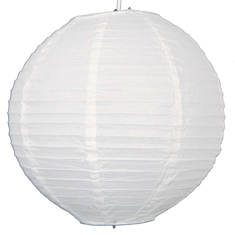 2 x 12" White round paper lantern with wire ribbing