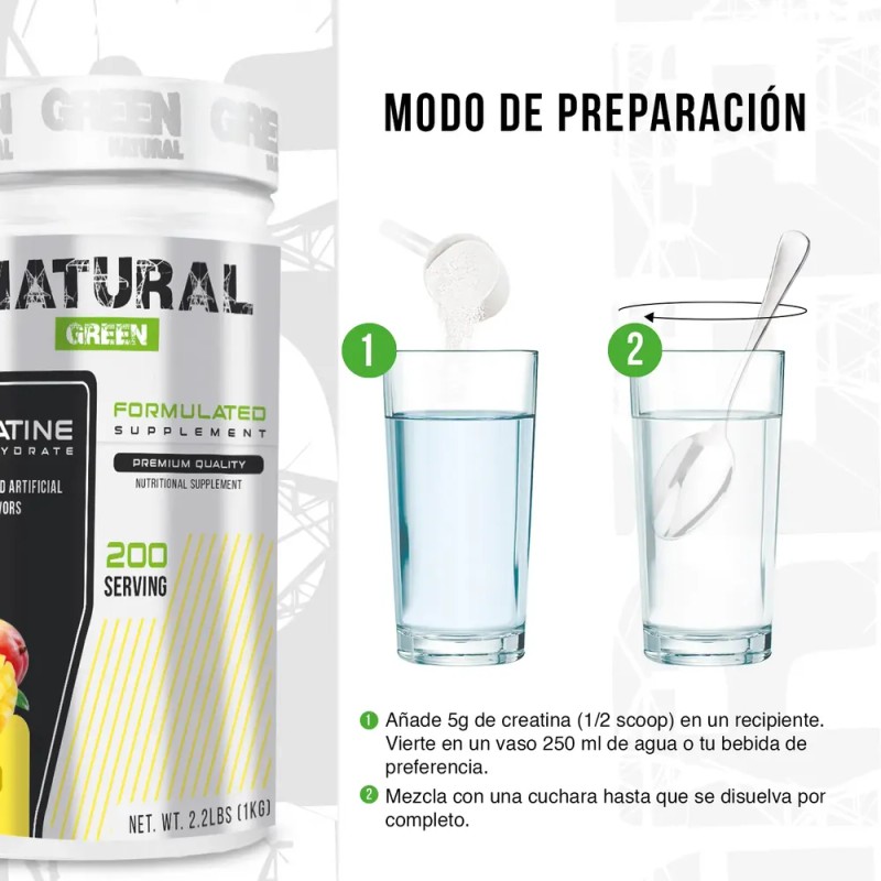 Creatina Monohidratada Green 1 Kg 200 Servicios Sabores
