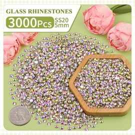 3000PCS SS20/5mm Crystal Rhinestones (Crystal AB) with 2Pcs 10ml B7000 Jewelry Glue, Bedazzling Flatback Glass Rhinestones for Crafting, Gems Diomand Charms for Tumbler Shoes Clothing Mugs Nail Art