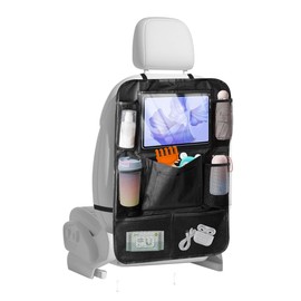 ZIMISI Car Backseat Organizer, Oxford Cloth Kick Mats Back Seat Protector with 9 Pockets & Clear Tablet Holder, Universal Waterproof Car Road Trip Essentials Storage Accessory (1PC)