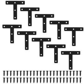 Litoexpe 10 Pcs T Shape Flat Mending Plates 80mm x 80mm (3.15" x 3.15"), Stainless Steel T Brackets with Screw, T Bracket Connector for Wood Matte, Black