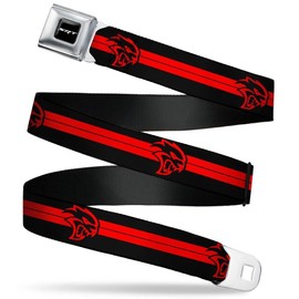 Buckle-Down Men's Seatbelt Belt Viper SRT Hellcat XL, Dodger Stripe Logo Black/red, 1.5" Wide-32-52 Inches