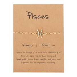 Gold Star Sign Pendant Chain Bracelet - Pisces (19th February - 20th March) - Zodiac Constellation Horoscope Celestial Astrology Jewellery - Women Men Gift