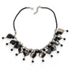 Avalaya Black Coloured Shell Composite Charm Leather Style Necklace (Silver