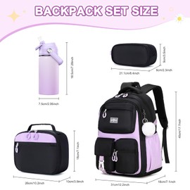 Scothen 4pcs Kids School Backpack for Girls, Kids Bookbag Backpack with 14OZ Water Bottle, Lunch Bag for Girls Kid Teens Elementary Middle School Student, Back To School Gift