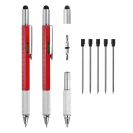 MECCANIXITY 2pcs 6 in 1 Metal Multitool Tech Tool Pen Gifts for Men with Ballpoint Pen, Ruler, Screwdriver, Stylus, Level Gauge, Refills for Christmas, Red