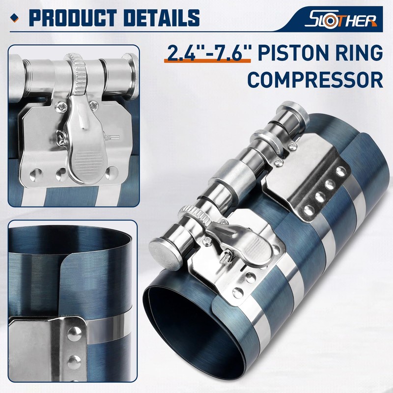 6”Piston Ring Compressor, Adjustable Ratchet Piston Installer Tool Removal Tool