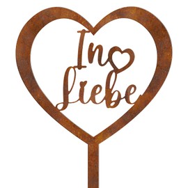 Photect Heart Grave Stake Grave Decoration with Saying In Liebe Weatherproof Grave Decoration Heart Grave Decoration Metal Steel Rust Patina Cemetery Decoration for Memory Keepsake Mourning