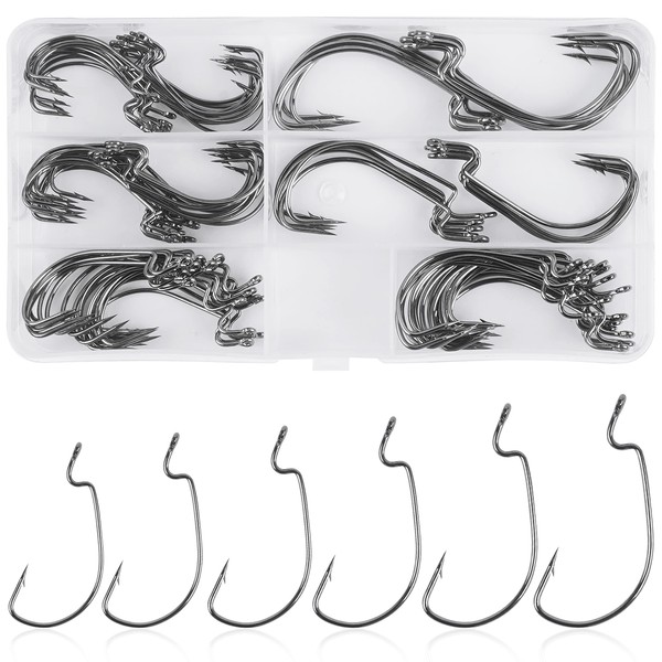 Bass Hooks Worm Hooks Ewg Hooks, 100pcs Offset Worm Hooks