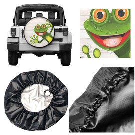 Funny Green Frog Spare Tire Cover for Rv Trailer- Cute Camper Spare Tire Cover Waterproof Wheel Cover Universal Fit for SUV Truck Accessories Wheel Protectors Travel -15 inch