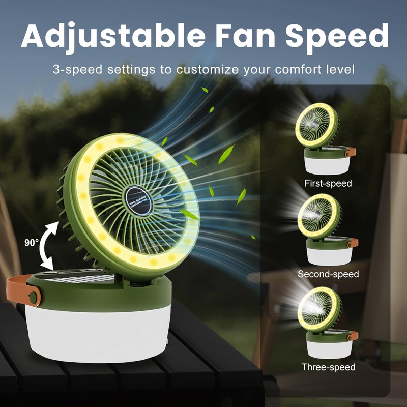 Solar Camping Fan Rechargeable Camping Light, Folding Portable Solar Outdoor