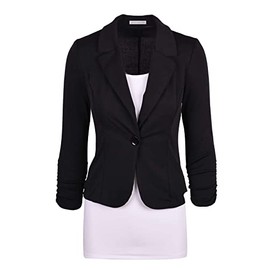 Auliné Collection Women's Casual Work Solid Color Knit Blazer Black 2X