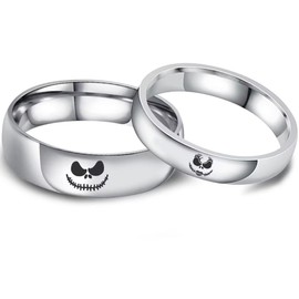 XAHH Jack and Sally Ring for Couple Sterling Silver Jack Skellington and Sally Ring Nightmare Before Christmas Gifts Jewelry Valentine Anniversary Birthday Gifts for Couple Women Silver Size 9