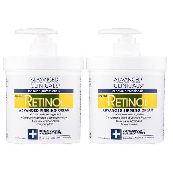Advanced Clinicals Retinol Cream. Value Set- Two spa size 16oz