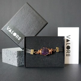 VALOR 835 Natural Crystal Bracelet for Men - NEW Genuine Amethyst Bracelet Men’s Raw Crystal Bracelet February Birthstone Men's Jewelry Gift (8")