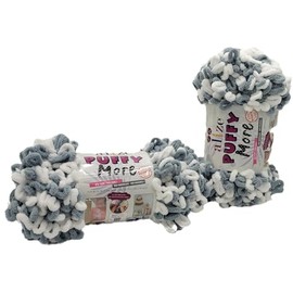 300 g Ilkadim Export Puffy More Knitting Wool, Finger Knitting Yarn, 2 x 150 g Finger Knit, Wool Multicoloured, Super Bulky, Loop Wool, Knitting without Needle (White Grey 6558)