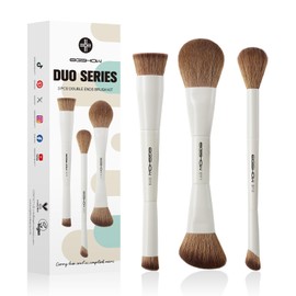 EIGSHOW Makeup Brush, Double Head Makeup Brush Set of 3, Daily Makeup Brush Set Base Brush, Concealer Brush, Cheek Brush (Beige)