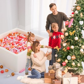 Heopeis 150 Pcs Ball Pit Balls for Ball Pit, Star and Hearts Different Shapes Crush Proof Plastic Pit Balls Phthalate Free BPA Free Play Toys for Kids with Storage Bag