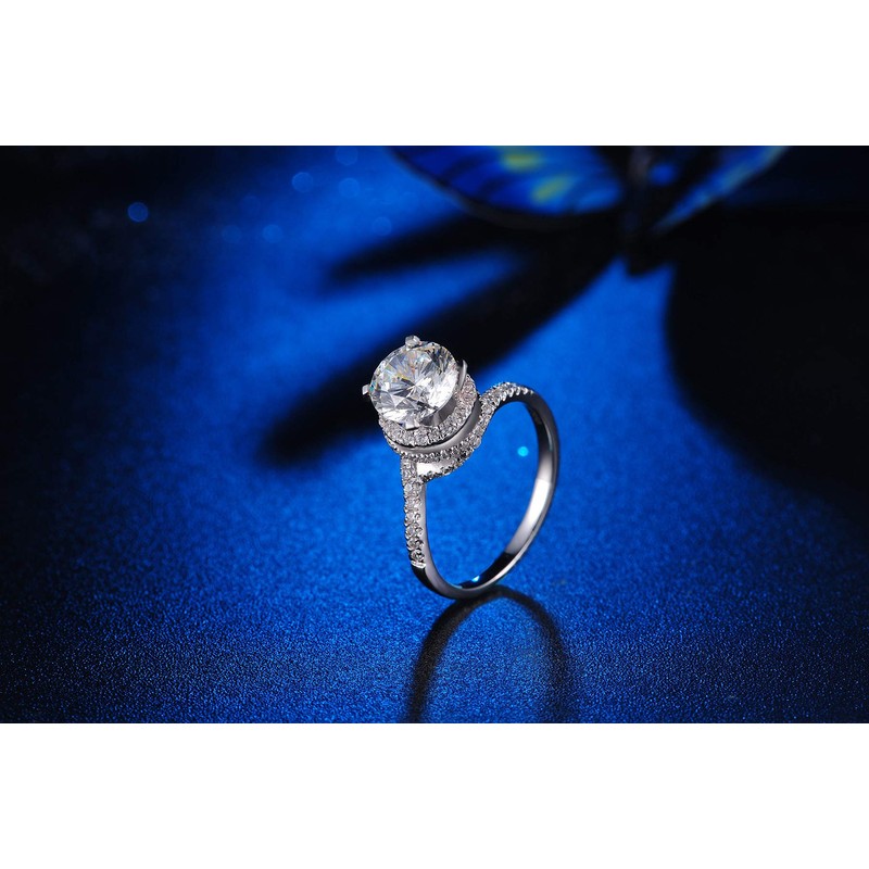 2CT Rotate Style NSCD Simulate Diamond Engagement Ring Silver 925