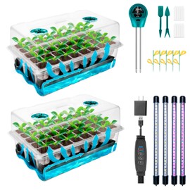 Hugbow Self-Watering Seed Starter Tray with Grow Light, 80-Cell Plant Starter Trays Seed Starter Kit, Seed Starter Tray for Seed Starting, Plant Germination & Seedling Growing, 2 Pack