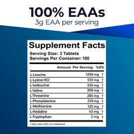 Ultimate Ultimate 100% Essential Amino Acid Supplement - 300 Easy-to-Swallow, 1g Coated Tablets - All 9 EAA with 40% Leucine in Optimized BCAA Ratio - Improve Fitness & Performance - Keto, Vegan & Non-GMO