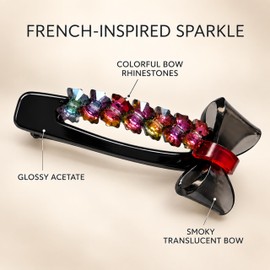 2 Pack Acetate Duckbill Hair Clips, Rhinestone Bow Barrettes for Women