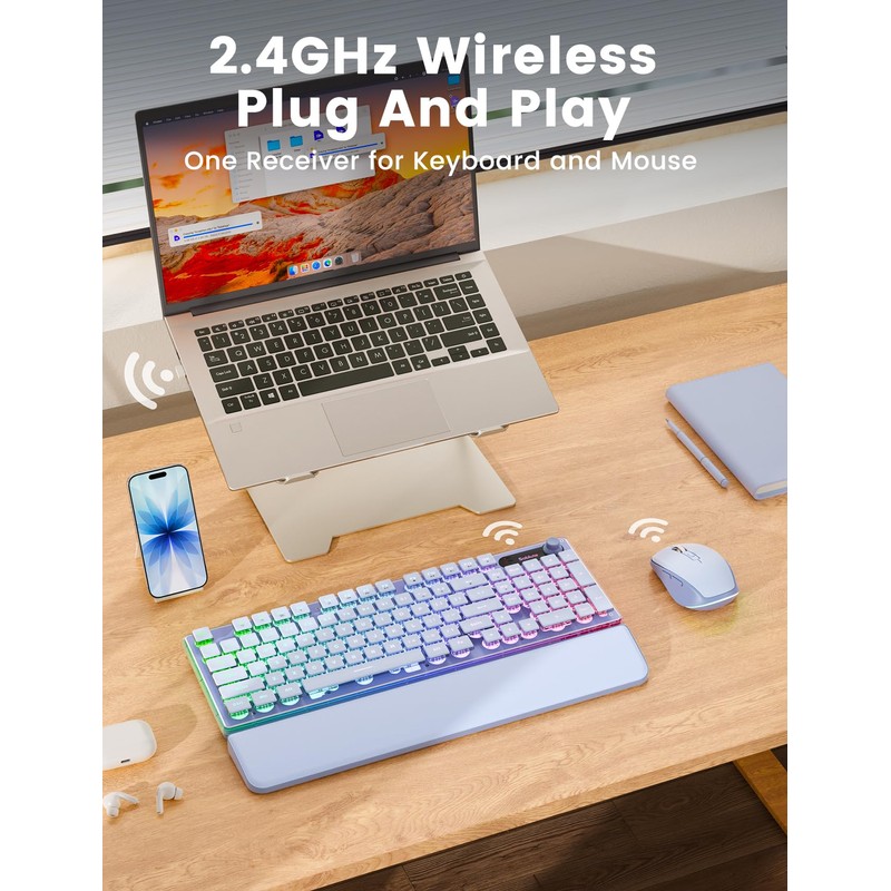 Wireless Keyboard and Mouse Combo - 9 Backlit Effects, Wrist