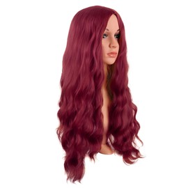 MapofBeauty 28 Inch/70 cm Long Wavy Middle Part with No Bangs Synthetic Fiber Curly Fashion Women Party Cosplay Wig (Blood Red)