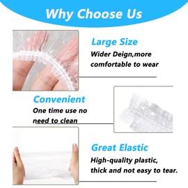 YXCCSE 100Pcs Disposable Shower Caps Unisex, Large Plastic Clear Hair Cap Waterproof Bath Cap for Hotel Travel Essentials Accessories, Thick Treatment Bath Cap Hair Care Cleaning Supplies