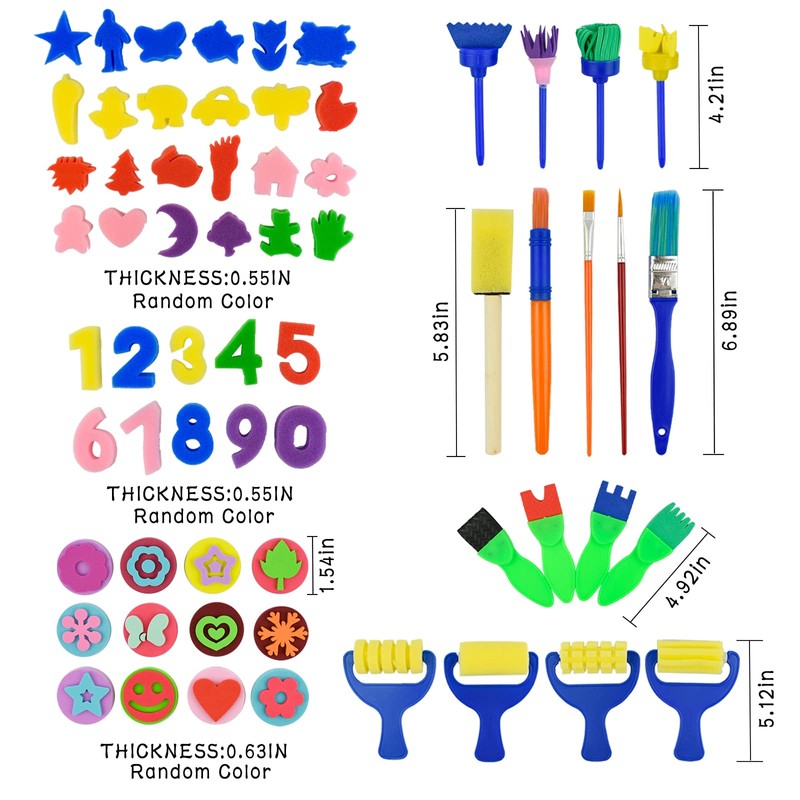 Surplex 65 pcs Sponge Paint Brushes Kits Kids Painting Set
