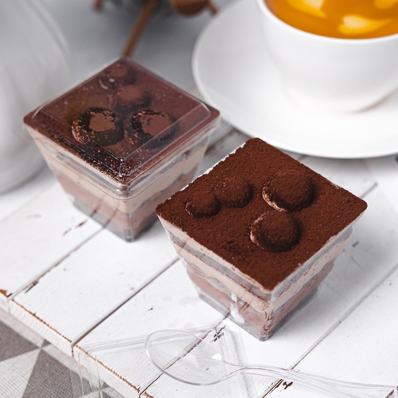 NZVCN 100 Pcs 4oz Mini Dessert Cups Clear Square Dessert