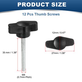 PATIKIL M4 x 27mm Tee Thumb Screws, 12 Pcs 27mm Width Carbon Steel Tee Wing Knobs Screws Clamping t Head Handles Thumbscrew Bolt Screw Kit for Replace Hand Tightening Knob Supply, Black
