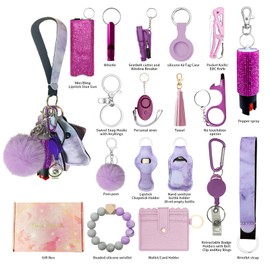 Araafur Wristlet Keychain Set with Wallet Card Holder, Bottle Opener, Car Keychain Accessories for Women (Purple)