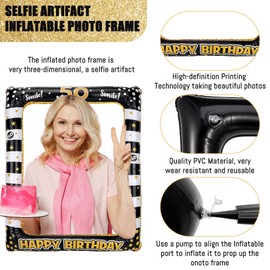 Andiker 50th Birthday Photo Booth and 25 Pieces Photo Props, Black Gold Happy Birthday Photo Booth Props for Women Men 50th Birthday Party Decoration (Black Gold 50 and Black Gold Set of 25)