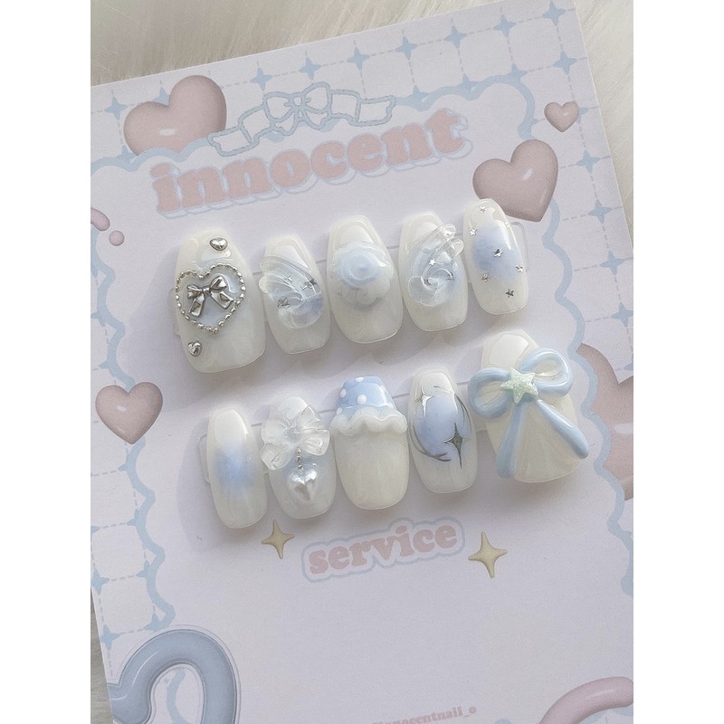 Cheek Angel Chiffon Handmade Nail Tips - Stiletto / 치크