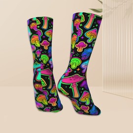 Oeaskly Mushroom Socks, Magic Mushroom Socks for Men/Women Novelty Crew Funny Crazy Gift Tube Socks