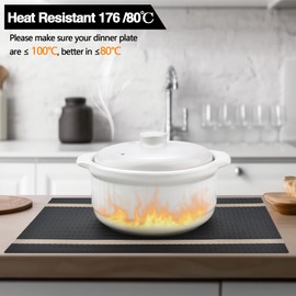 SLKQG Black Placemats Set of 4 - Easy Clean Modern Durable Washable Vinyl Place Mats - Heat Resistant Placemats for Kitchen Table - PVC Table Mats for Dining Table (Black with Stripes, 4)