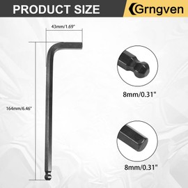 Grngven 8mm Ball End Allen Wrench, L Shaped Long Arm Cr-V Metric Hex Key for Bike Repair, Furniture Assembly, Motorcycle Maintenance