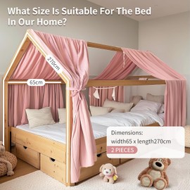 FloraVigo House Bed Canopy, Pack of 2, Handmade from 100% Cotton Muslin, Fabric Canopy for House Bed Decoration, for Girls and Boys (Set of 2, 65 x 270 cm, Pink)