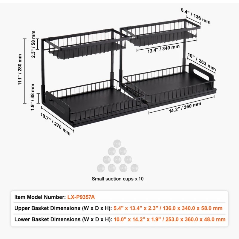 2 Tier Under Sink Organizer Sliding Storage Drawer Kitchen Bathroom