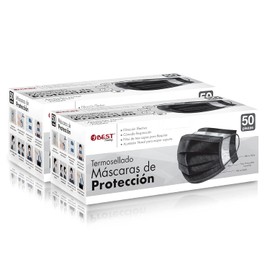 Best Trading Cubrebocas Negro 100 piezas, Mascarilla Desechable Termosellada Tricapa, Tapabocas con 100 Piezas con Ajustador Nasal Oculto y Tecnologa 