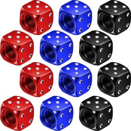 12 Pieces Aluminum Dice Valve Stem Caps Dice Tire Valve Caps Dice Air Valve Stem Covers for Car Bike Bicycle Motorcycle Multicolored Caps, 0.47 Inch